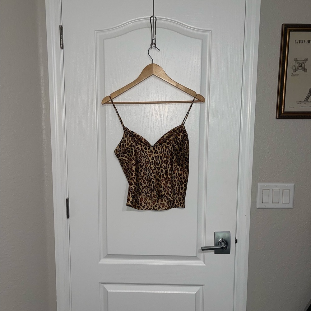 NEW Zara SATIN EFFECT Tank Leopard Print CHAIN STRAP Adjustable Cowl Neck Small - Picture 6 of 7